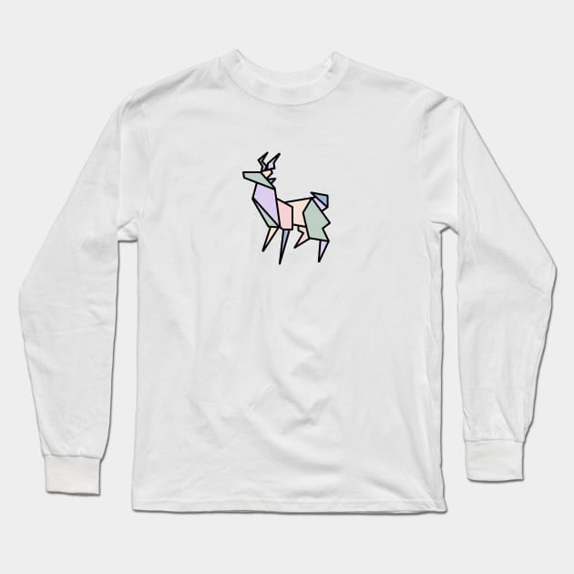 Origami Pastel Deer Long Sleeve T-Shirt by Numerica